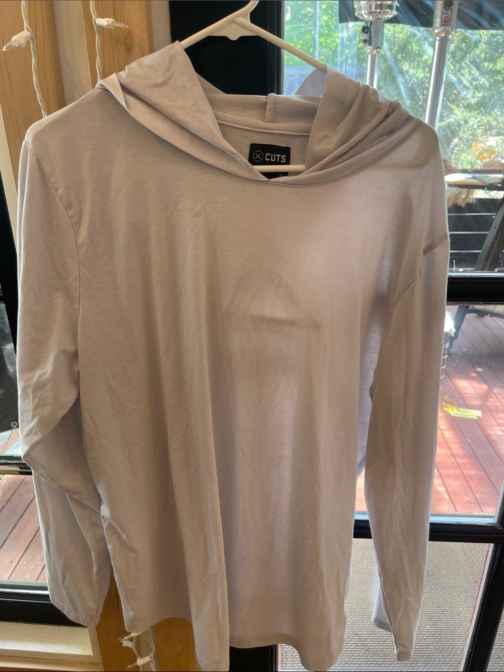 Cuts white Hooded Long Sleeve Top